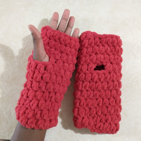 JFaith Designs - handmade Accessories - Red Chenille (SO SOFT) Fingerless Gloves